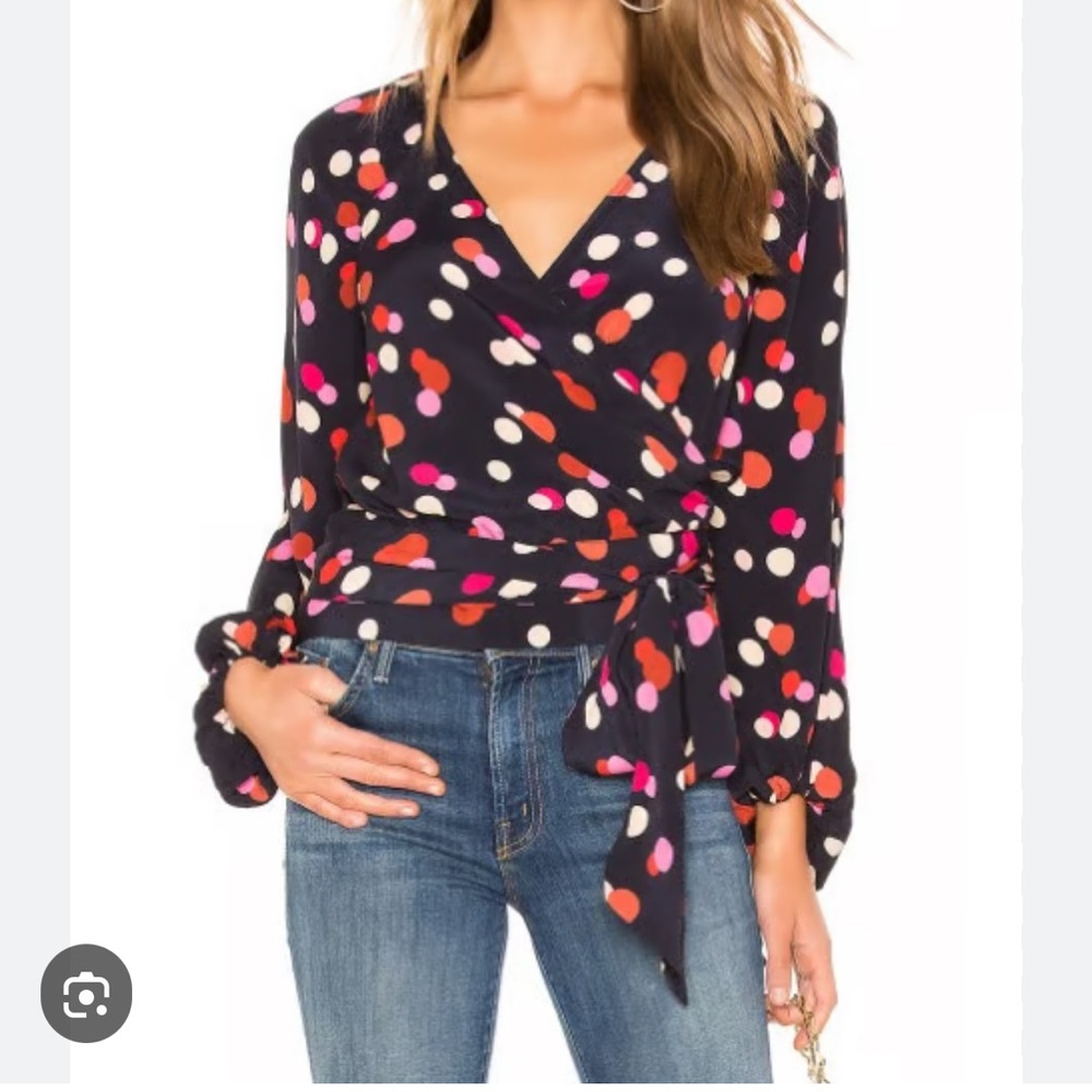 Lovers + Friends Navy Multicolor Wrap Blouse